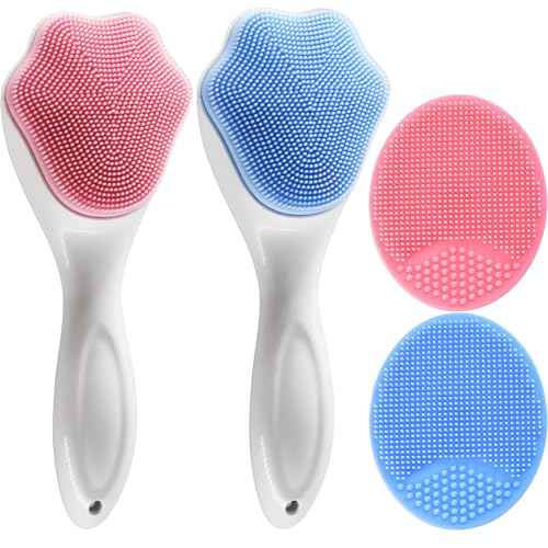 Silicone Face Scrubber and Exfoliator Brush - Facial Cleansing Brush for Blackhead, Acne, Pore, Cradle Cap - Deep Cleaning Skin Care 4 Pack
