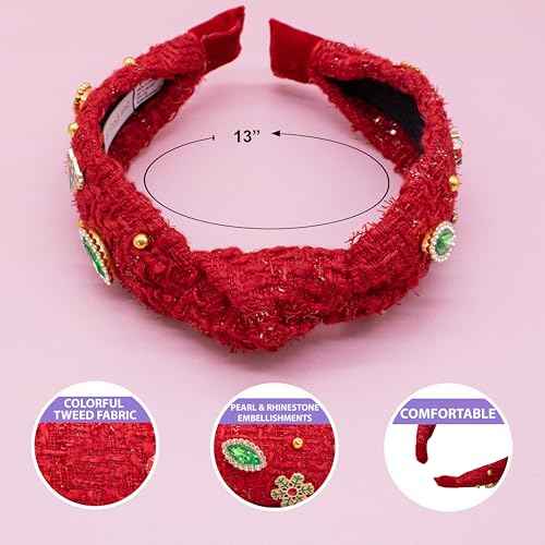 FROG SAC Knot Headband for Girls, Knotted Headbands for Toddler Kids, Rainbow Beaded Unicorn Hair Accessories, Girl Head Band, Halloween Christmas Stocking Easter Basket Stuffers (Red)