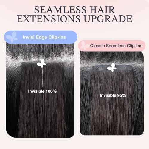 DOORES Clip in Hair Extensions Real Human Hair 14 inch 110g 7pcs Invisible Human Hair Extensions Clip ins, Injected Seamless PU Clipins Virgin Invisi Edge Natural Straight, 4A Chocolate Brown