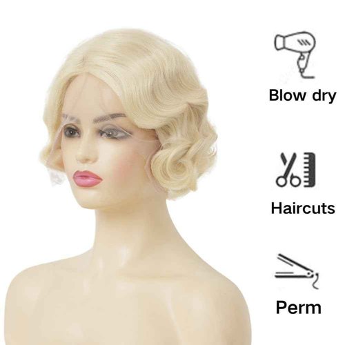 Salaibs Blonde Finger Wave Lace Front Wigs for Women 1920s Short Curly Wig Synthetic Heat Resistant Halloween Cosplay Costume Hair Wig