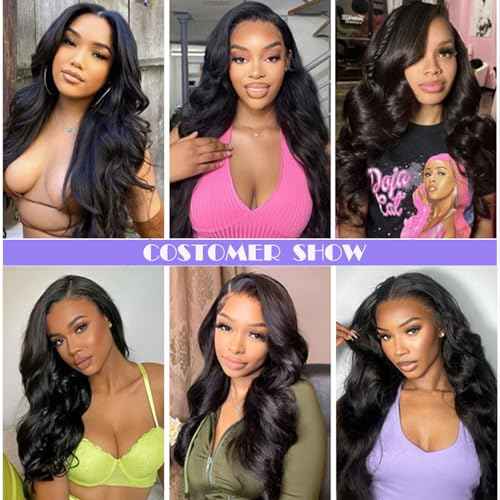 34 Inch Body Wave Lace Front Wigs Human Hair Pre Plucked 13x4 Frontal for Women 180 Percent Density Glueless Transparent HD with Baby 1B