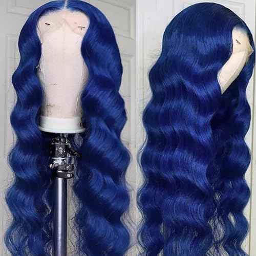 Royal Blue Lace Front Wigs Human Hair 13x6 Lace Front Colored Wigs for Women Dark Blue Body Wave Glueless Human Hair Navy Blue Wig 26 Inch 200% Density