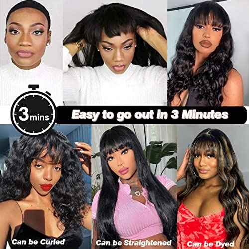 Ruiyu Body Wave 2x4 Lace Front Wigs Human Hair Wigs with Bangs for Black Women Wear and Go Glueless Wig with Bangs 180% Density Closure 100% Brazilian Virgin Human Hair 18 Inch