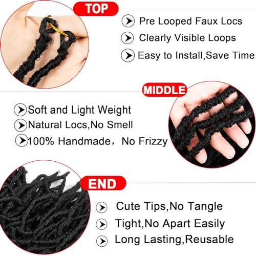 Ahrencan Faux Locs Crochet Hair,6 Packs 24 Inch Soft Locs Crochet Hair,Pre Looped Goddess Faix Locs Crochet Hair For Black Women,Pretwisted Wavy Synthetic Dreadlock Crochet Braids (24in,1B#)