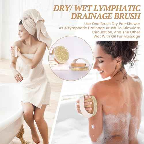 2-Pack Dry Body Brush - Dry Brushing Body Brush for Lymphatic Drainage & Exfoliating, Round Body Brush with Massage Nodes & Natural Bristles for Skin Care