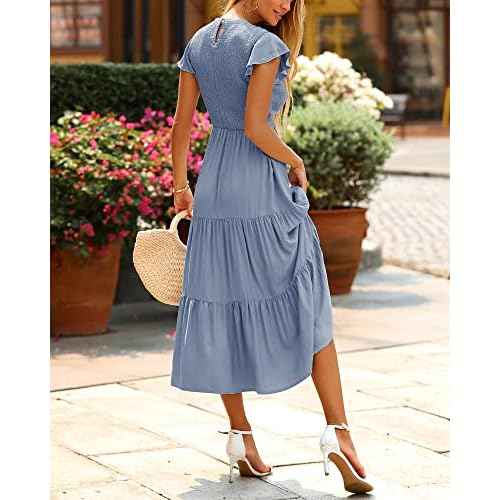 BTFBM Women Casual Short Sleeve Crew Neck Summer Dress Bohemian Floral Printed Flowy Maxi Dresses Tiered Cocktail Dress