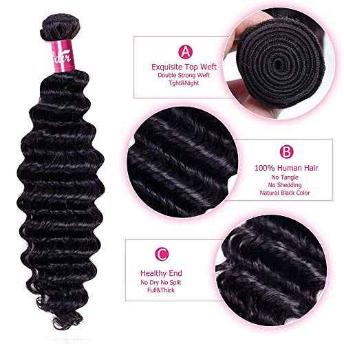 Odir Brazilian Deep Wave Human Hair 1 Bundle 28 Inch Unprocessed 9A Brazilian Deep Wave Virgin Human Hair Weave Bundles Deep Curly Hair Natural Color