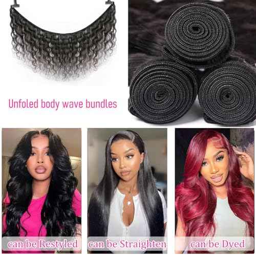 CHEEON Body Wave Bundles Human Hair 16 18 20 Inch Human Hair Bundles 12A Grade Unprocessed Brazilian Virgin Hair Extensions 3 Bundles Deal Natural Black