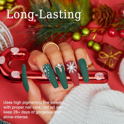 AZUREBEAUTY Dip Powder Nail Kit,Christmas 6 Colors Glitter Green Sparkle Forest Dark,Dipping Powder Color French Nail Art Manicure DIY Salon Gifts for Women, No Need Nail Lamp Cured