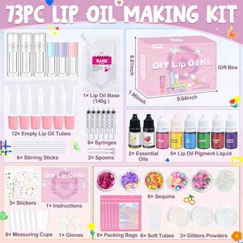 Jcoos DIY Lip Gloss Oil Make Your Own Lip Gloss Kit, Inspired Lip Oil Base with Pigment, Flavoring Oil, Glow Tubes, DIY Lip Gloss Making Kit, Moisturizing Lipglosses for Girls Women Christmas Gifts