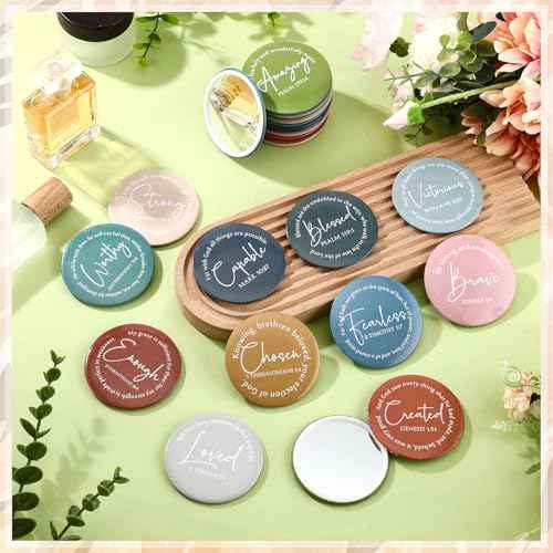Geelin 72 Pcs Christian Mini Compact Mirrors for Purse Inspirational Bible Verse Scripture Portable Mirrors Bulk Women Small Thank You Gifts Bag for Christmas Coworker Employee Staff Friend (Morandi)