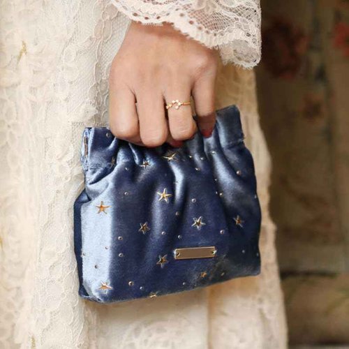 POPETPOP Cosmetic Bag for Women, Small Portable Blue Makeup Purse for Travel, Aesthetic Storage for Women, Girls