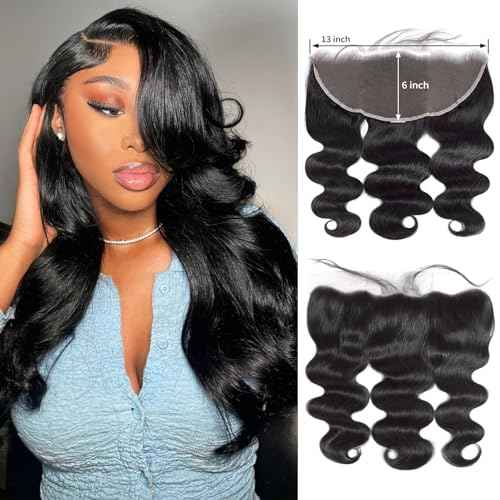 16 Inch 13x6 Frontal Hd Lace Human Hair Body Wave Frontal Ear to Ear Lace Closure Only with Baby Hair 100% Human Hair Natural Color