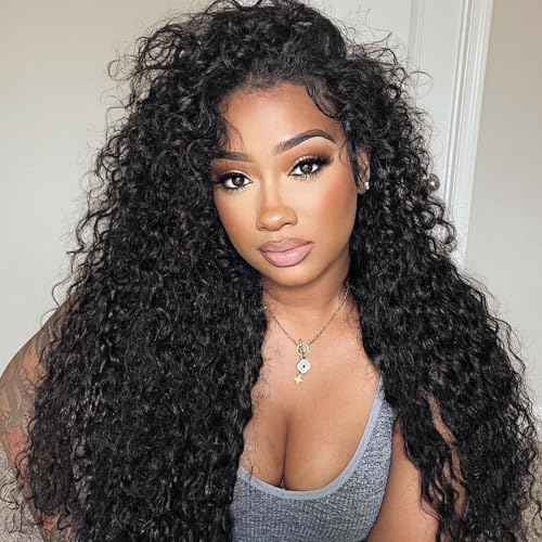 LUVME HAIR Half Wig Human Hair Water Wave Flexi-Fit Invisi Flip Drawstring Wig 200% Density Glueless Wigs 100% Human Hair Natural Black Ready to Go Headband Wig for Women