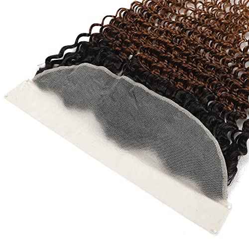 Unprocessed Brazilian Virgin Human Hair #1b/30 Lace Frontal Pre Plucked with Baby Hair (16inch) - Deep Wave Ombre, Ear to Ear Transparent Lace Frontal Closure, 13x4