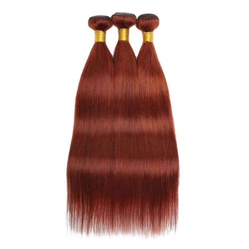 #33 Reddish Brown Straight Human Hair Bundles 3 Bundles Straight Hair Brazilian Virgin Human Hair Extensions Unprocessed Hair Bundles for Women 14 16 18 Inch