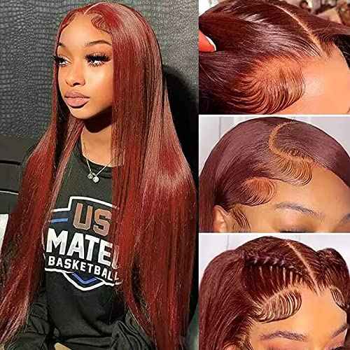 28 Inch Reddish Brown Straight Lace Front Wig, 13x4 HD Lace Front Wigs Human Hair Pre Plucked With Baby Hair HD Lace Frontal Wigs for Black Women 180% Density