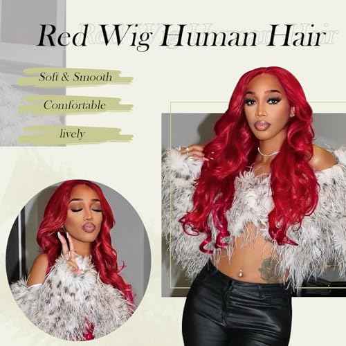30 Inch Red Human Hair Wig 200 Density Red Body Wave 13x4 HD Lace Front Wigs Human Hair Pre Plucked with Baby Hair Red Wig Human Hair Color Lace Frontal Wigs for Women