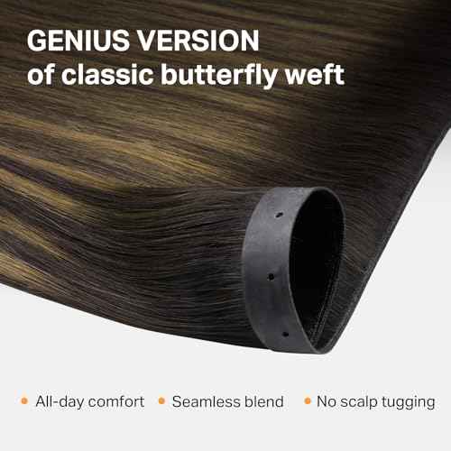 DOORES Butterfly Weft Hair Extensions Human Hair, Balayage Dark Brown to Chestnut Brown 18 Inch 100g, Double Weft PU Extensions with Micro Beads Hand Tied
