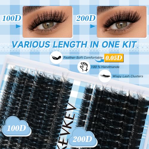 Lash Extension Kit 280pcs Volume Lash Clusters 100D+200D Lash Clusters Kit 10-18mm Individual Lashes Kit With Lash Bond And Seal£¬Lash Tweezers Thick Lash Extension Kit DIY At Home(0.05D,100D+200D)