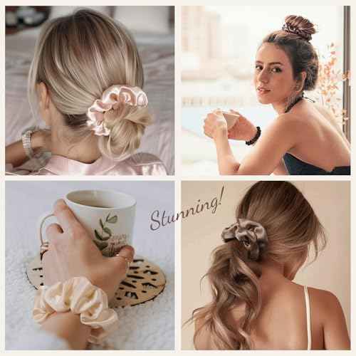 LULUSILK Silk Scrunchies for Hair Sleep, 100% Real Mulberry Silk, No Damage Hair Ties for Women and Girls, Basic Collection, Pack of 3