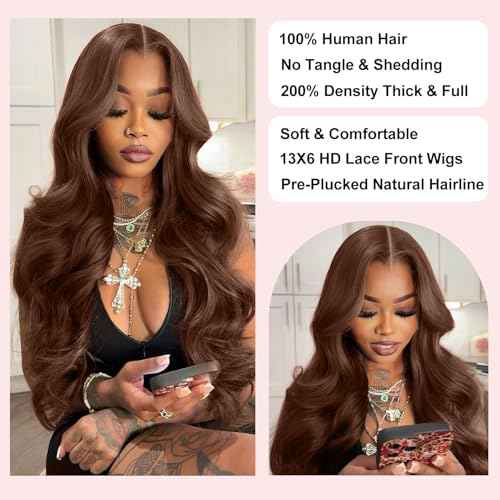 200 Density Chocolate Brown Human Hair Wig 13x6 Hd Lace Front Body Wave Wigs Human Hair Pre Plucked 4# Brown Wigs Human Hair 12 Inch for Women