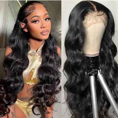 Body Wave 360 Lace Front Wigs Human Hair Pre Plucked Lace Frontal Wigs with Baby Hair for Black Women Natural Black (24 Inch)
