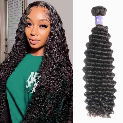 Deep Wave Bundles Human Hair 26" 12A Brazilian Virgin Human Hair Single Bundle 100% Unprocessed Deep Wave Bundles Double Weft Deep Curly Weave for Black Women Natural Black Water Wave Bundle