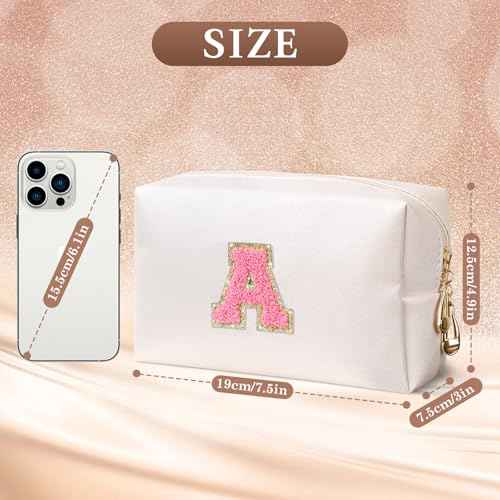 Initial Makeup Bag Personalized Preppy Cosmetic Bag Travelling Toiletry Bag Waterproof PU for Teenage Girls Women (white A)