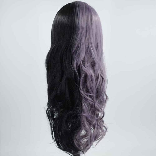 ZHYWIGS Synthetic Lace Front Wigs Long Highlight Purple Black Split Hair Heat Resistant Half Black Purple Side Part 24Inch Long Party Wigs