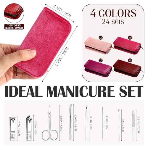 Coume 24 Sets Manicure Set Bulk Christmas Coworker Gifts 8 in 1 Nail Clippers Kit Nurse Practitioner Luxurious Travel Case Stainless Steel Nails Care Tool Office Gift for Employees(Red Series)
