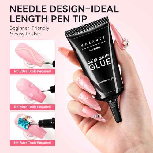 Makartt Rhinestone Glue for Nails - 60G No Wipe Super Strong Nail Gem Glue Bling Gel for 3D Decorations Nail Art Gems Jewelry Diamond for Nails Techs Supplies Beginners Nail Lamp Required