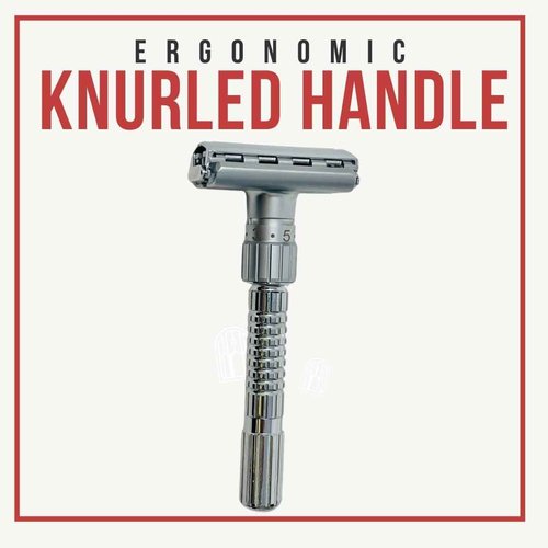 G.B.S Adjustable Double Edge Butterfly Razor Stainless Steel Knurled Handle Ergonomic Non Slip Grip