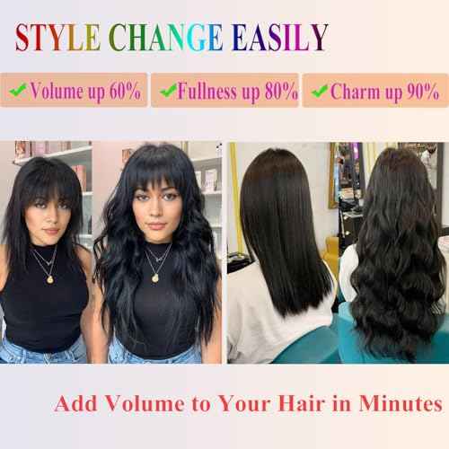 24 Inch Clip in Hair Extensions 4 Pcs - Curly Wave hair Extensions Clip Ins, Soft Natural Look Synthetic Fiber, Tangle Free, Lightweight, Long Use with Secure Invisible Clips, Daily Wear(1B)