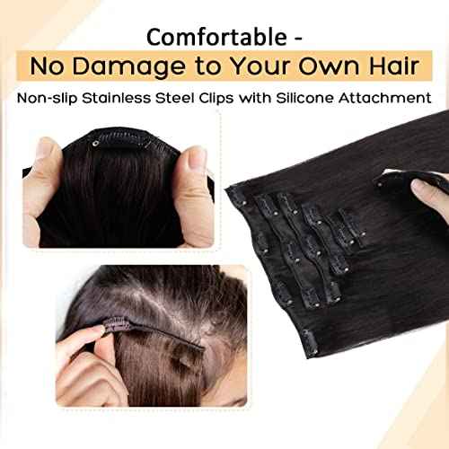 Clip in Hair Extensions, 20 inch 120g Natural Black in Hair Extensions Real Human Hair 7pcs Straight Double Weft Human Hair Clip in Hair Extensions