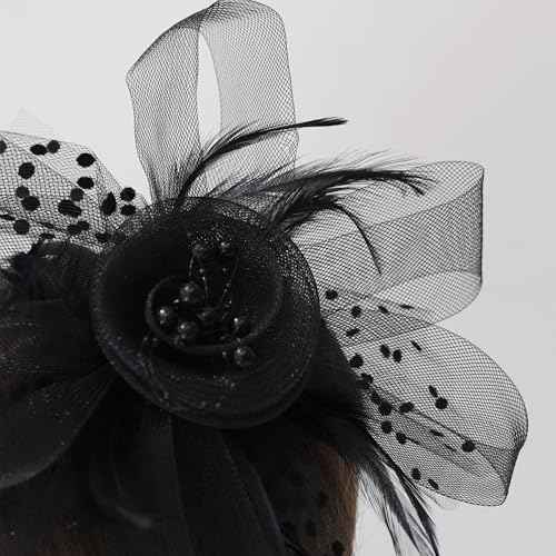 Fascinators Hats 20s 50s Hat Pillbox Hat Cocktail Tea Party Headwear with Veil for Girls and Women (US, Alpha, One Size, A-Black)