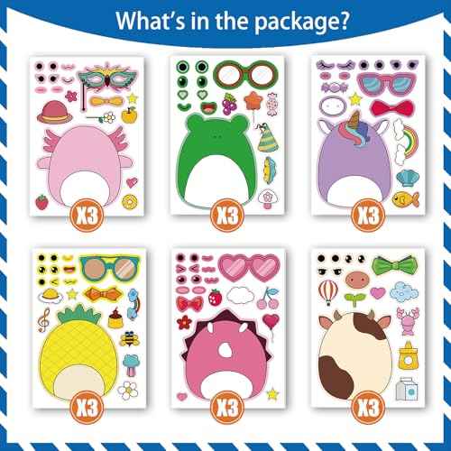 18Pcs Cartoon Make a Face Stickers,Mixed and Matched with 6 Designs Characters Stickers for Birthday Party Decoration,Party Favors.