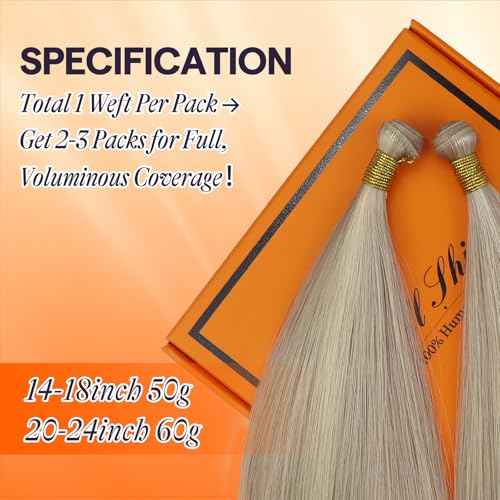 Full Shine Genius Weft Hair Extension Remy Hair Weft Extensions Color Ash Blonde Highlight Bleach Blonde Hand Tied Hair Extensions 24 Inch 60G Human Hair Sew In Extensions