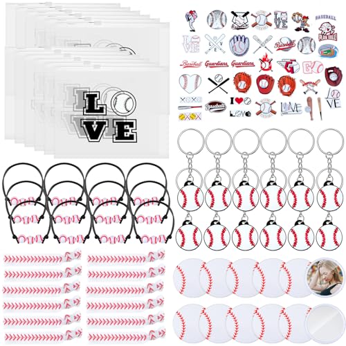 JaGely 110 Pcs Sport Party Favors Bracelet Mirror Plastic Makeup Bags Keychain Hair Ties Stickers for Girl Women(Baseball)