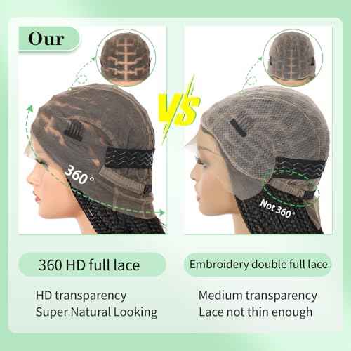 Youthfee 360¡Æ HD Full Lace Knotless Braided Wigs for Women Box Braided Wigs with Baby Hair Premium Synthetic Natural Looking Braid Lace Front Wigs Black 36 Inch