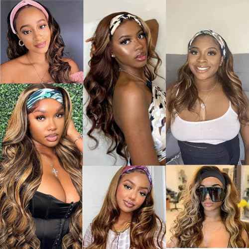 Headband Wigs for Black Women Human Hair 24 Inch Glueless Body Wave Headband Wig Human Hair 100% Brazilian Virgin Hair Machine Made Head band Wig 150% Density