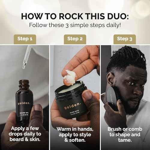 Golden Grooming Beard Bundle for Black Men | Natural Beard Growth Kit with Shea Butter (2-pack Regular, Fresh Scent)