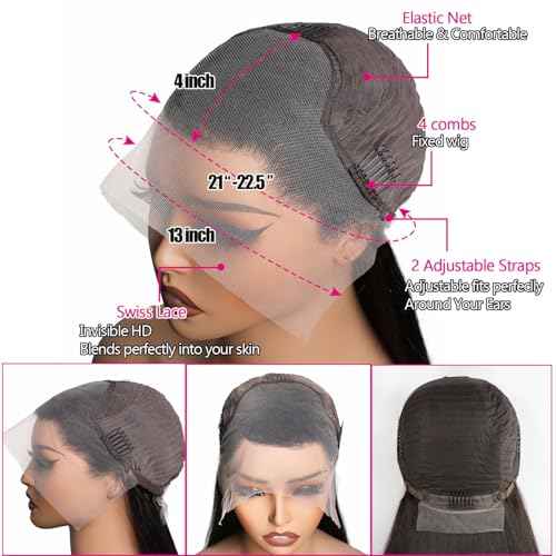SIFULAN 13x4 Body Wave Lace Front Wig Human Hair 180% Density HD Transparent Lace Front Wig Pre Plucked Body Wave Frontal Wigs Human Hair for Black Women 30 inch Glueless Wig Natural Color