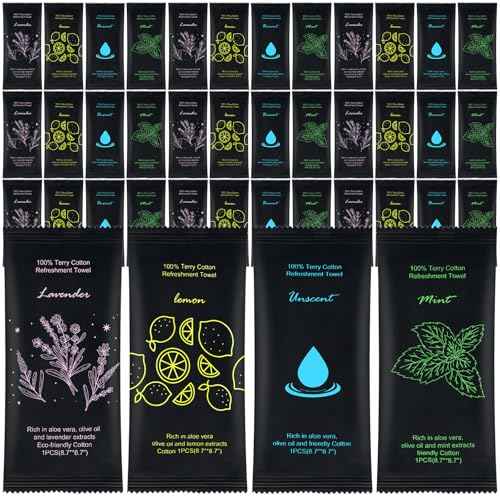 Moist Cotton Towel Bulk Moist Towelettes Individually Wrapped 8.7" x 8.7",White Towel Services,Refreshment Pre Moistened Towels Lavender,Lemon,Mint and Unscented for Sport Party Spa (pack of 40)