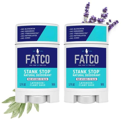 FATCO Stank Stop All Natural Deodorant with Tallow and Organic Coconut Oil – Lavender + Sage 2-Pack (1.7 oz)