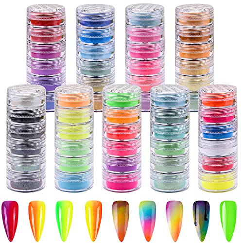 Duufin 54 Colors Nail Pigment Powder Colorful Luminous Iridescent Glitter Pearlescent High-Gloss Halo Powder Pigment for Nails Art, Body and Crafts