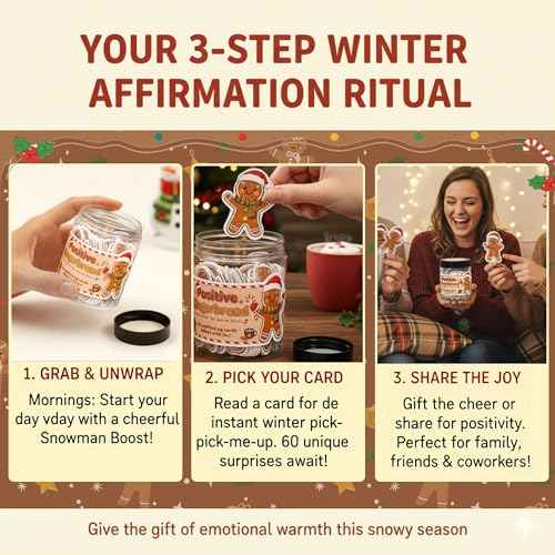 Positive Gingerbread Christmas Jar with 60 Affirmation Cards, Emotional Support Gingerbread Holiday Gift, Cute Gingerbread Decor, Christmas Gingerbread Gifts for Women, Men, Teens, Teachers