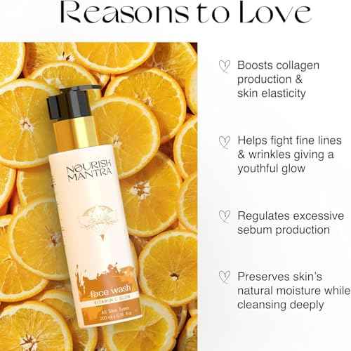 Nourish Mantra Vitamin C Glow Face Wash | Gently Cleanses the Skin | Infused With Vitamin C, Aloe Vera, & Vitamin E | Suits All Skin Types | For Men & Women | 200 ml