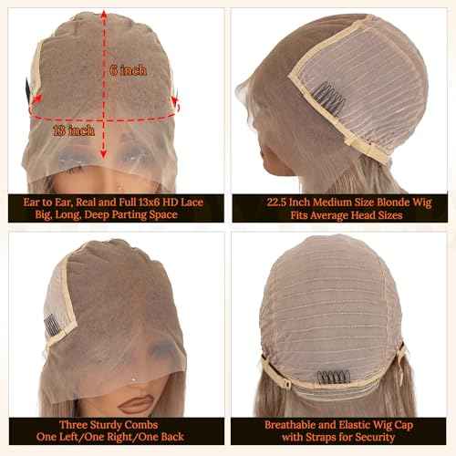 Ash Blonde Bob 13x6 HD Lace Front Wigs Human Hair 180% Density Blonde Bob Wig Human Hair Deep Part 14 Inch Silky Straight Ash Blond Wig for Black Women Pre Plucked Hairline