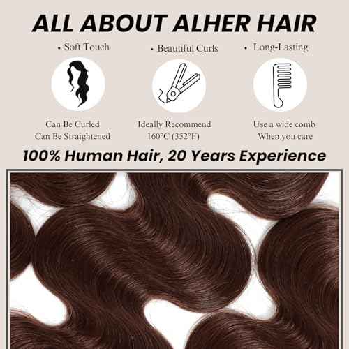 Chocolate Brown Body Wave 3 Bundles Human Hair, 12A Color #4 Dark Brown Colored, 100% Unprocessed Virgin Remy Hair 14 16 18 Inch